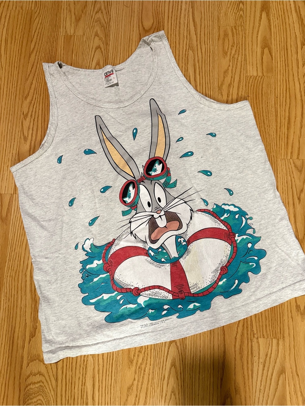 Vintage 1994 Bugs Bunny Tank Top Large Warner Bros Lifesaver Swim Cartoon USA